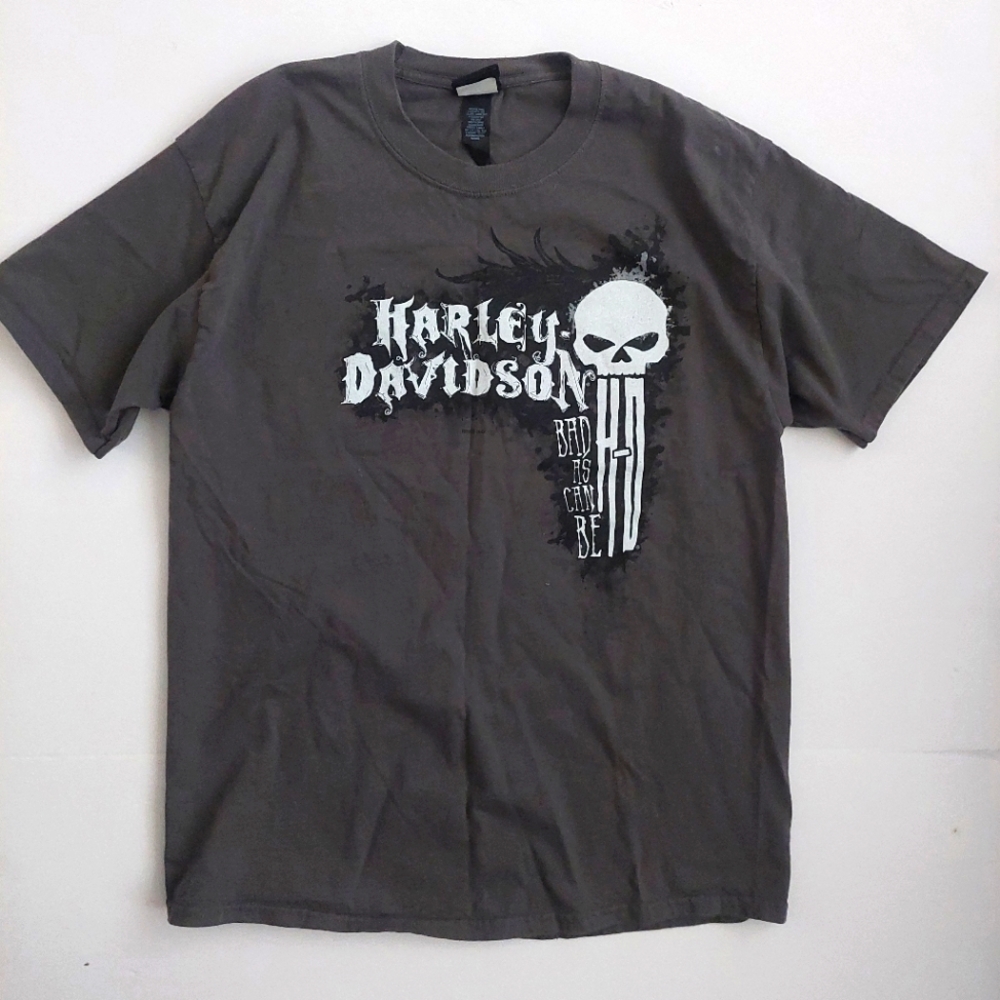 Harley-Davidson Bad As Can Be T-Shirt Lakewood N J Gray Size L Double Sided